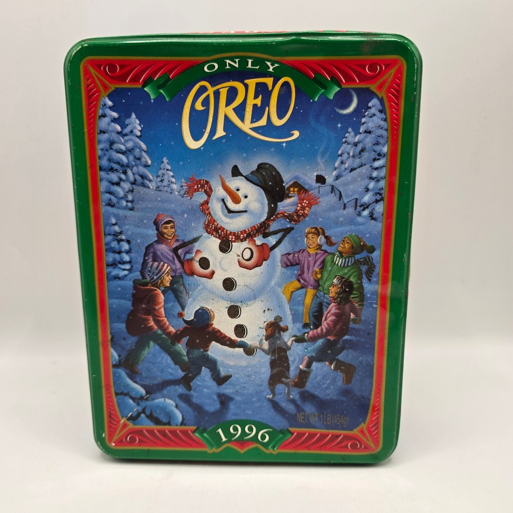 Oreo‎ Cookie Tin 1996 Vintage Winter Snowman Holiday Collectible Metal Storage